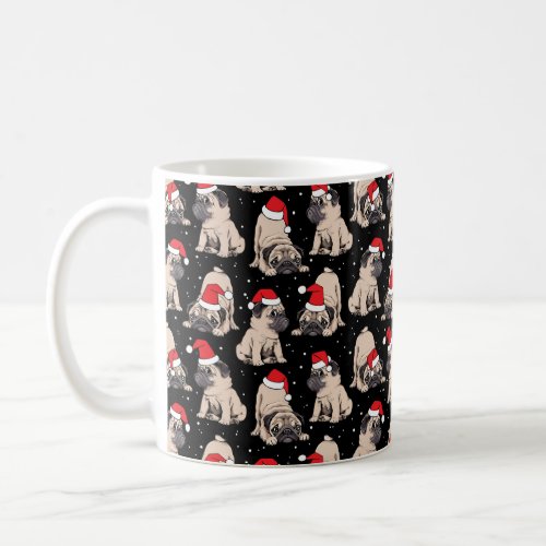 Pugs in Santa Hats Christmas Pattern Coffee Mug