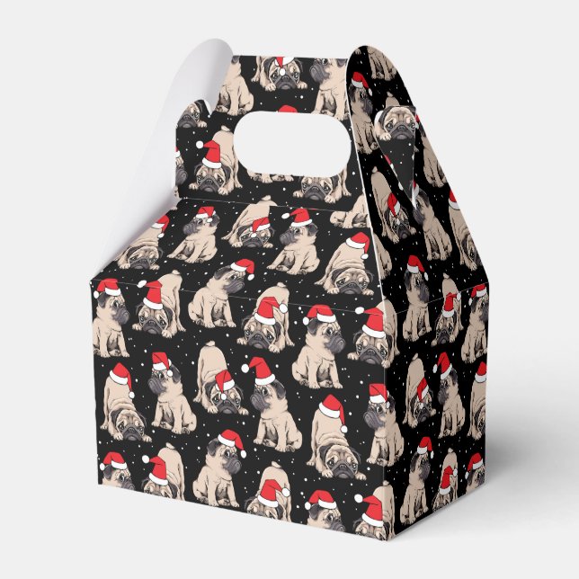 Pugs in Santa Hats Christmas Pattern Favor Boxes (Front Side)