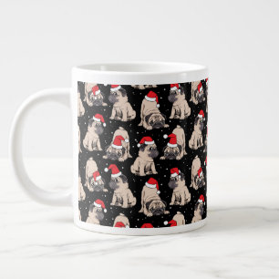 Pugs in Santa Hats Christmas Pattern Giant Coffee Mug
