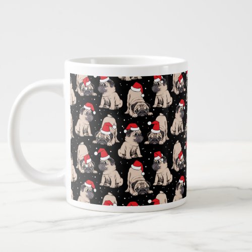 Pugs in Santa Hats Christmas Pattern Giant Coffee Mug