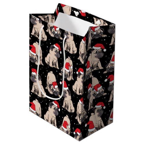 Pugs in Santa Hats Christmas Pattern Medium Gift Bag