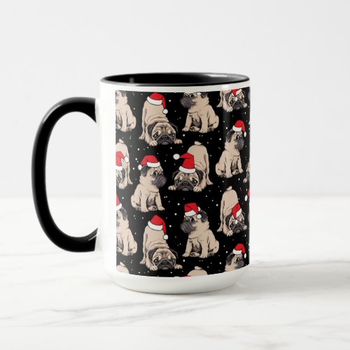 Pugs in Santa Hats Christmas Pattern Mug