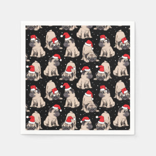Pugs in Santa Hats Christmas Pattern Napkins
