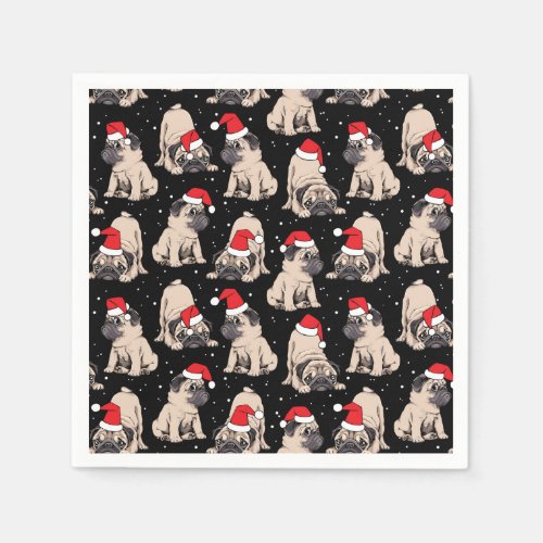 Pugs in Santa Hats Christmas Pattern Napkins