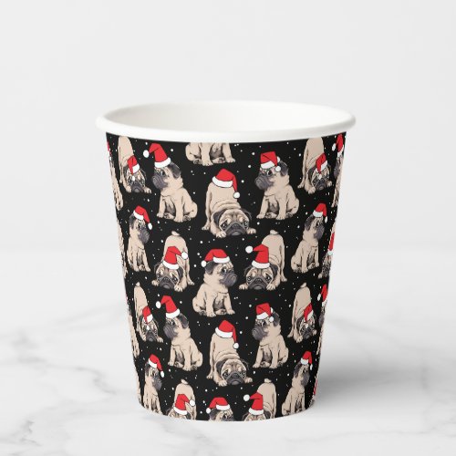 Pugs in Santa Hats Christmas Pattern Paper Cups