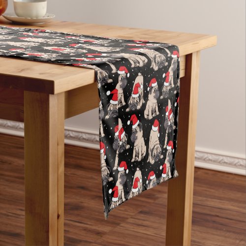 Pugs in Santa Hats Christmas Pattern Short Table Runner