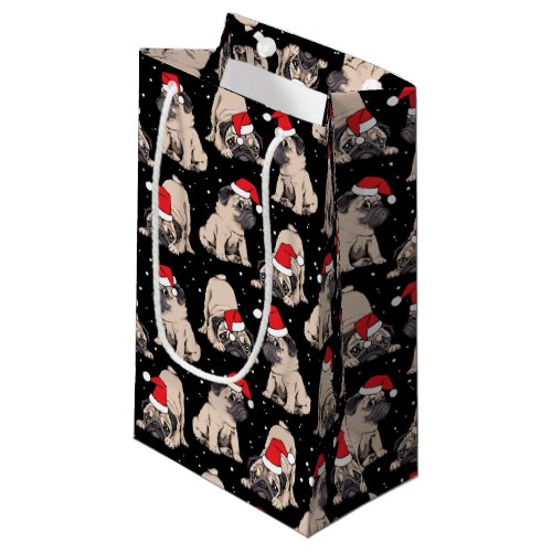 Pugs in Santa Hats Christmas Pattern Small Gift Bag