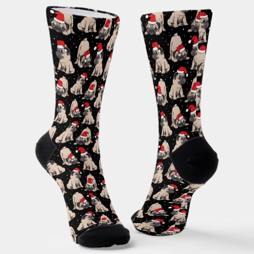 Pugs in Santa Hats Christmas Pattern Socks