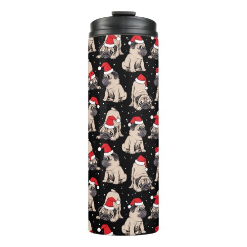 Pugs in Santa Hats Christmas Pattern Thermal Tumbler