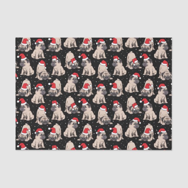 Pugs in Santa Hats Christmas Pattern Tissue Paper (Front)