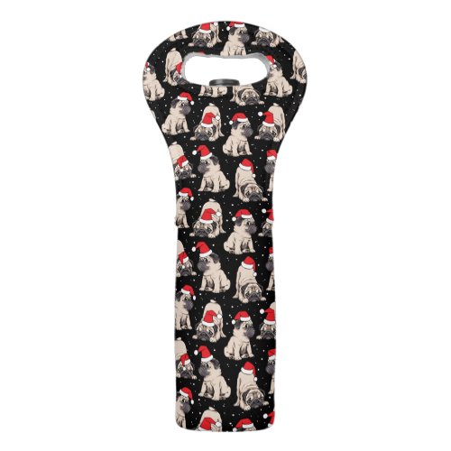 Pugs in Santa Hats Christmas Pattern Wine Bag