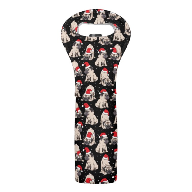 Pugs in Santa Hats Christmas Pattern Wine Bag (Front)