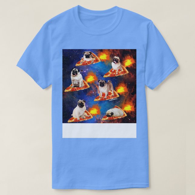 Pugs in Space Riding Pizza T-Shirt (Design Front)