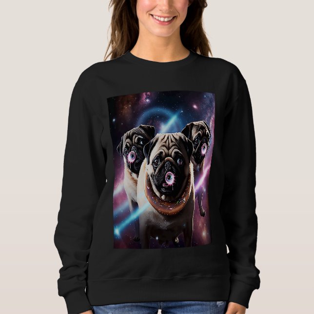Pugs In Space With Donuts Cute Pug Boys Girls Men  Sweatshirt (Front)
