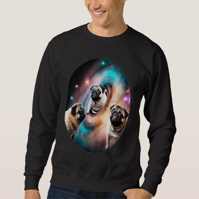 Pugs In Space With Donuts Cute Pug Boys Girls Men  Sweatshirt (Front)
