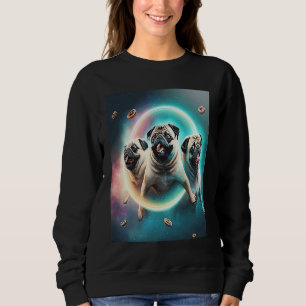 Pugs In Space With Donuts Cute Pug Boys Girls Men  Sweatshirt