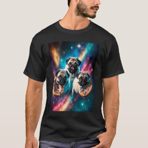 Pugs In Space With Donuts Cute Pug Boys Girls Men T-Shirt