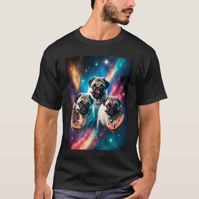 Pugs In Space With Donuts Cute Pug Boys Girls Men  T-Shirt (Front)