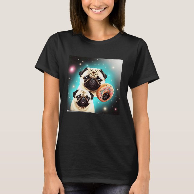 Pugs In Space With Donuts Cute Pug Boys Girls Men  T-Shirt (Front)