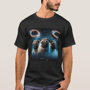 Pugs In Space With Donuts Cute Pug Boys Girls Men T-Shirt