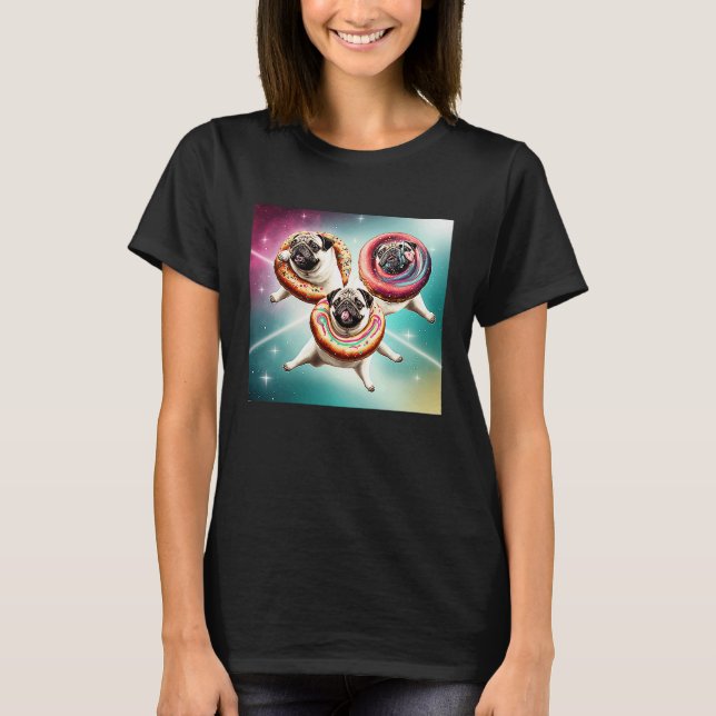 Pugs In Space With Donuts Cute Pug Boys Girls Men  T-Shirt (Front)