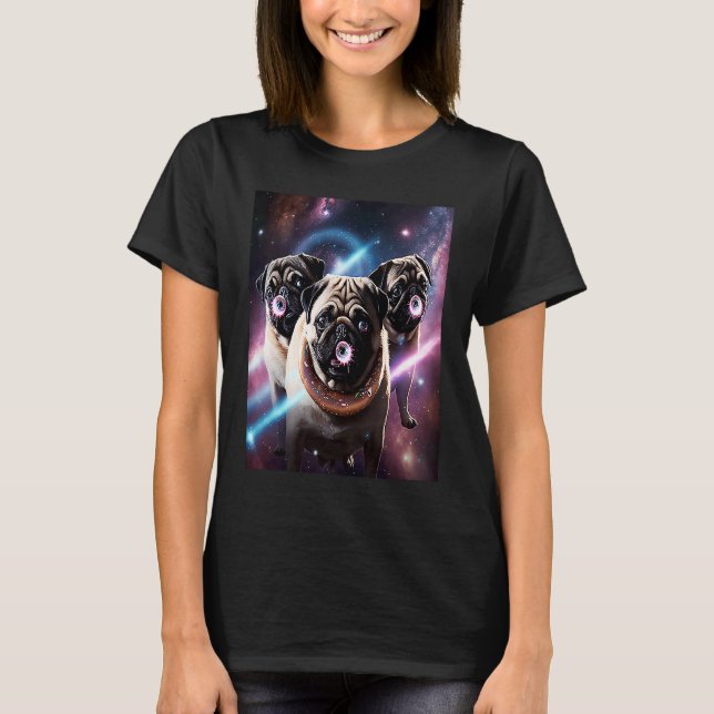 Pugs In Space With Donuts Cute Pug Boys Girls Men  T-Shirt (Front)