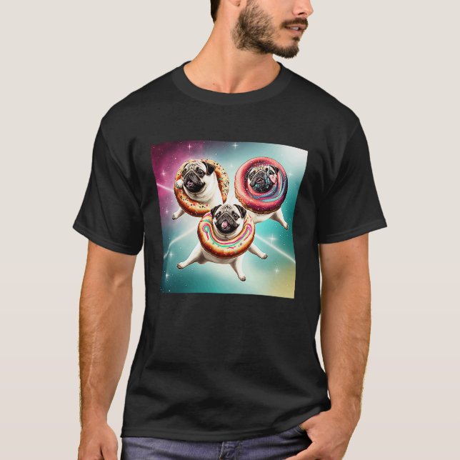 Pugs In Space With Donuts Cute Pug Boys Girls Men  T-Shirt (Front)