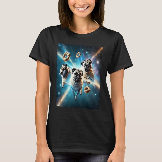 Pugs In Space With Donuts Cute Pug Boys Girls Men  T-Shirt (Front)