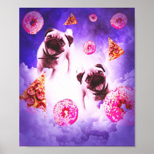 Pugs In The Clouds With Donut And Pizza Poster