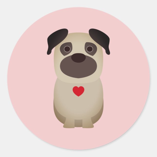Pugs & Kisses, Pug Dog Valentine, Valentine's Day  Classic Round Sticker (Front)