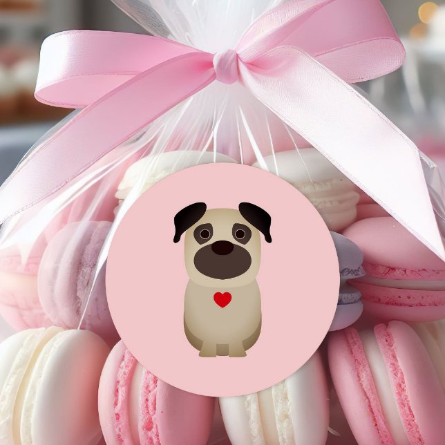 Pugs & Kisses, Pug Dog Valentine, Valentine's Day  Classic Round Sticker (Creator Uploaded)