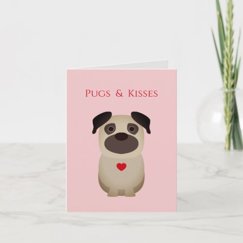 Pugs  Kisses Pug Dog Valentine Valentines Day Note Card