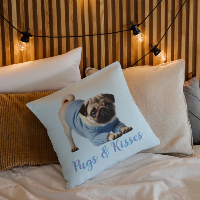 Pugs & Kisses  Throw Pillow (Creator Uploaded)