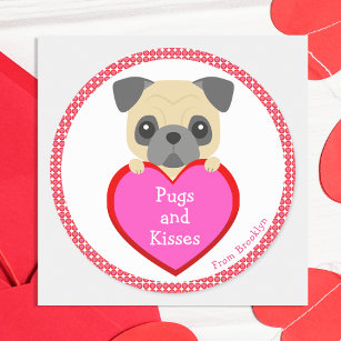 Pugs & Kisses Valentine's Day Classic Round Sticker