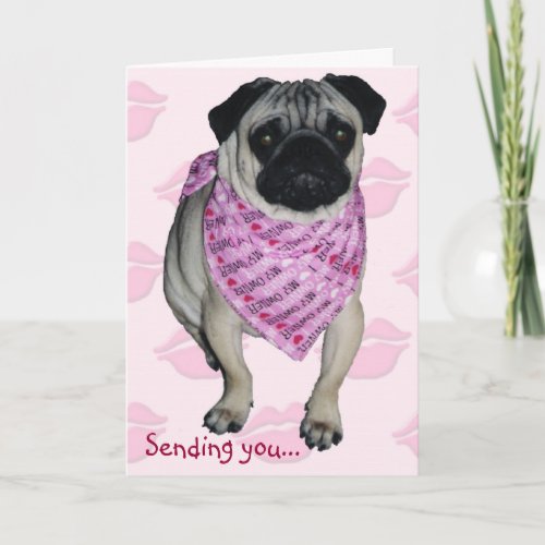 Pugs  Kisses Valentines Day Greeting Card