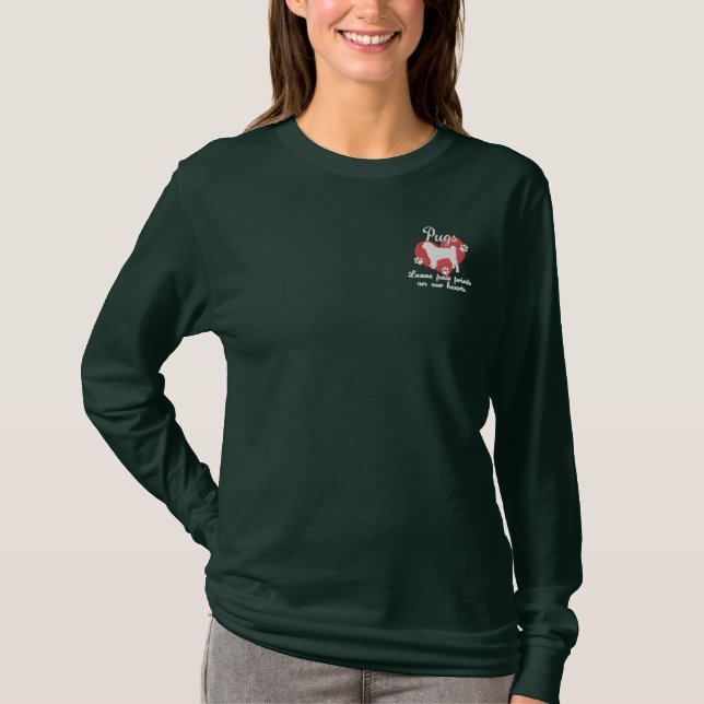 Pugs Leave Paw Prints Women's Embroidered Long Sleeve T-Shirt (Front)