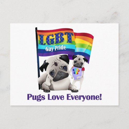 Pugs Love Everyone Gay Pride Pugs With Flag Postcard