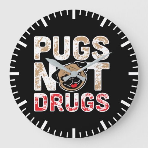 Pugs Not Drugs _ Cute Funny Novelty Dog Cartoon Large Clock