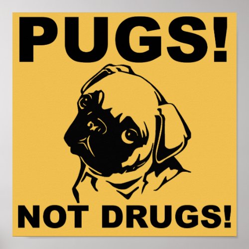 Pugs Not Drugs Funny Poster Sign Sayings