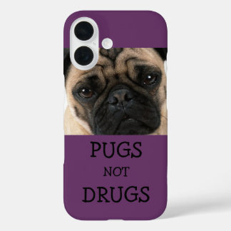 Pugs Not Drugs Purple iPhone 16 Case