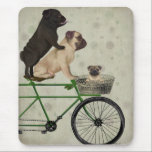 Pugs on Bicycle Mouse Pad<br><div class="desc">Pugs on Bicycle by Fabfunky. Features pugs on a bicycle in a whimsical,  steampunk style.  | 192043D</div>