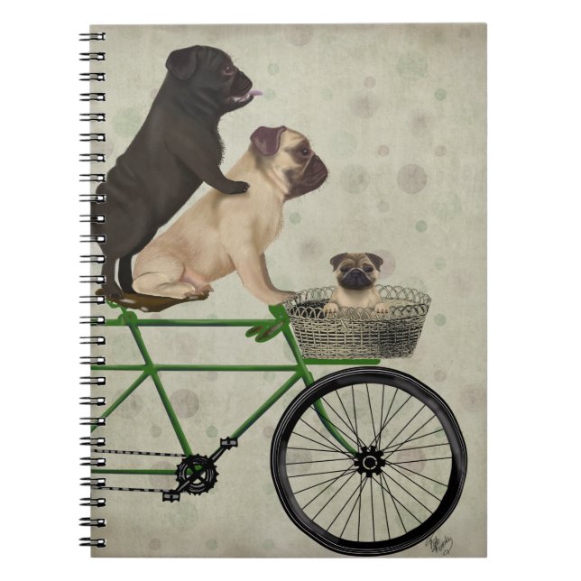 Pugs on Bicycle Notebook (Front)