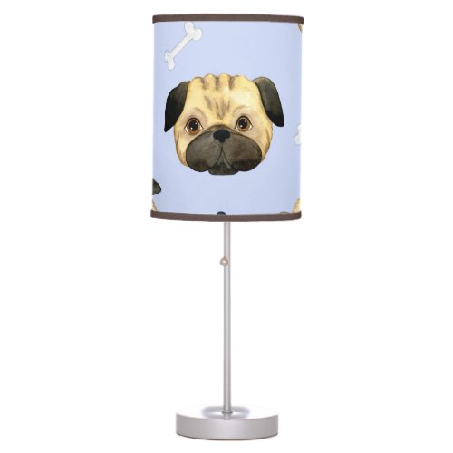 Pugs on Blue Background Bedding Table Lamp