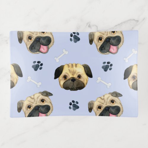 Pugs on Blue Background Bedding Trinket Tray