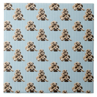 Pugs on Blue Stripes Tile