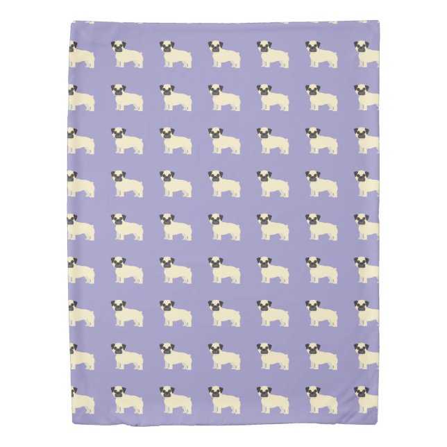 Pugs, Pale Purple Duvet Cover (Front)