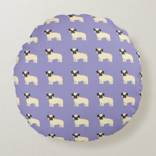 Pugs, Pale Purple Round Pillow