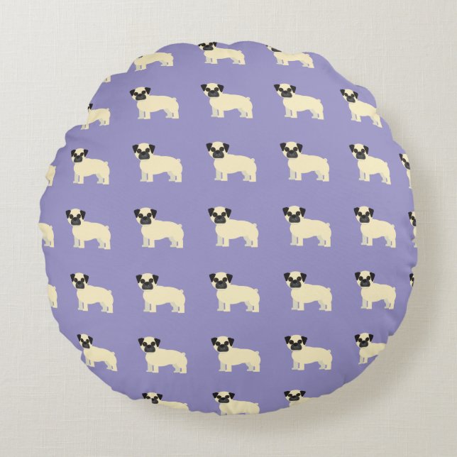 Pugs, Pale Purple Round Pillow (Front)