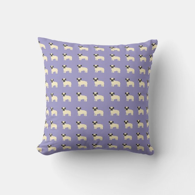 Pugs, Pale Purple Throw Pillow (Front)