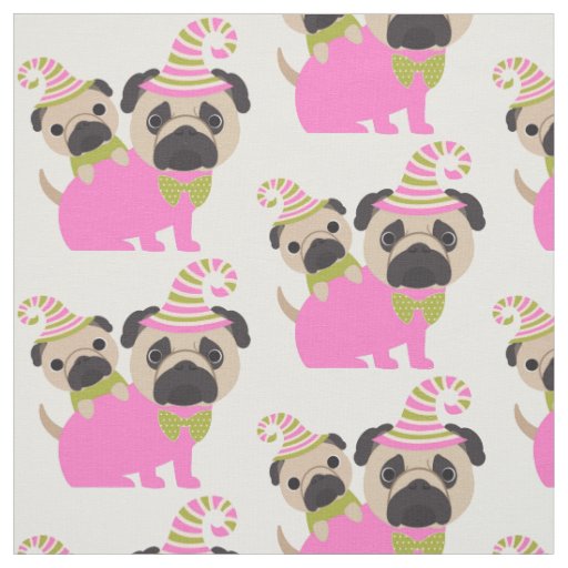 Pugs - Pink and Green Fabric